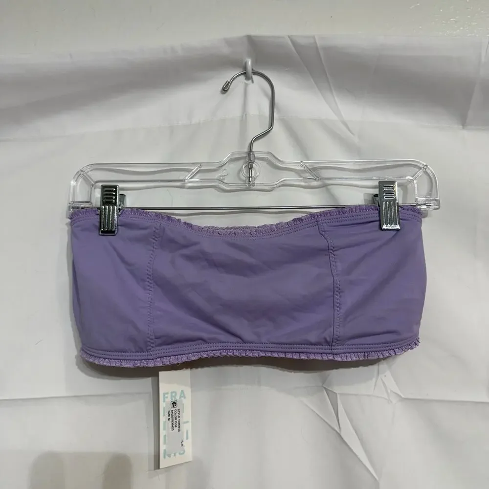 Frankies Bikinis Plum Jean Ruffle Bandeau Bikini Top Sz XL NWT